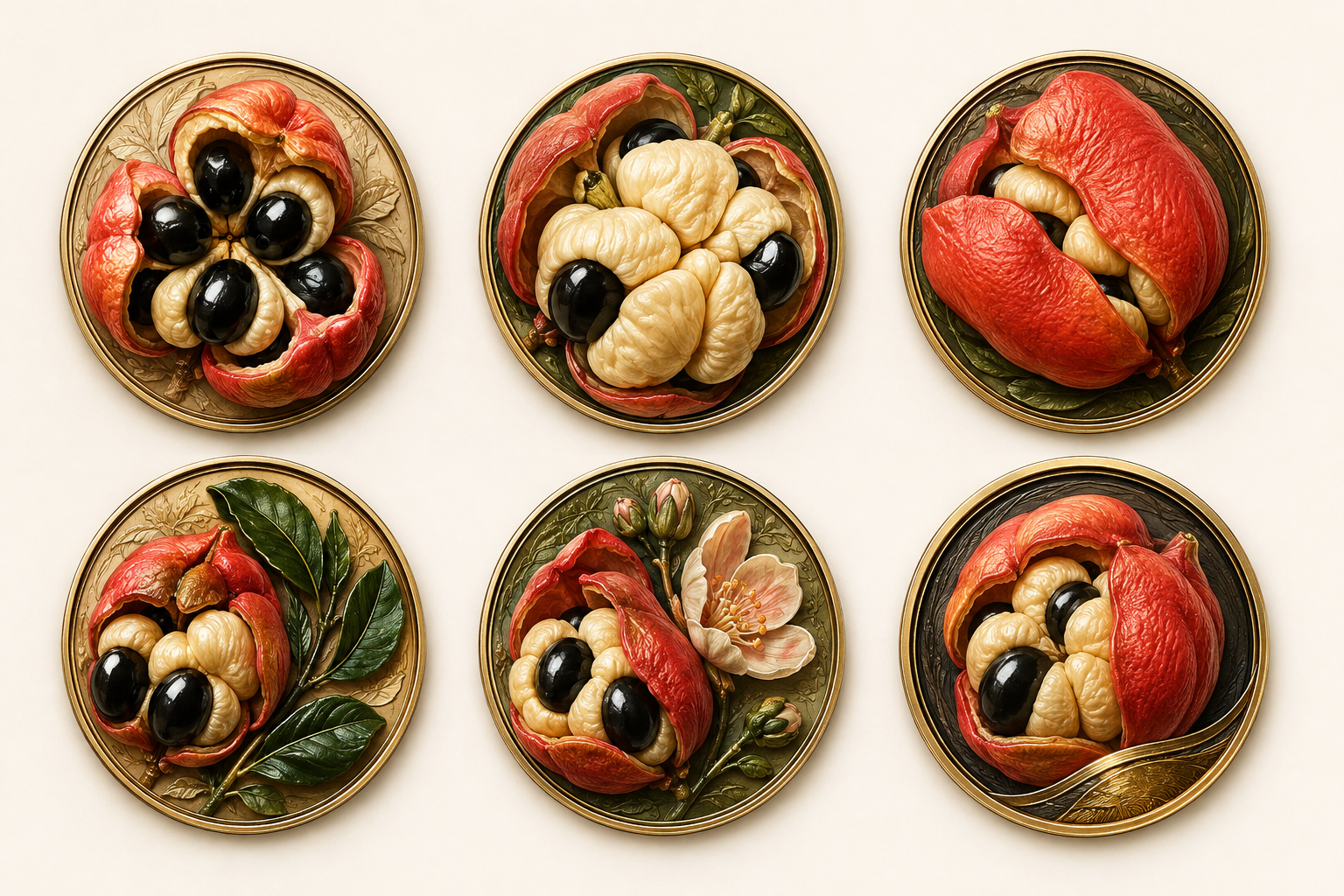 Six natural Jamaican ackee-inspired private token variations